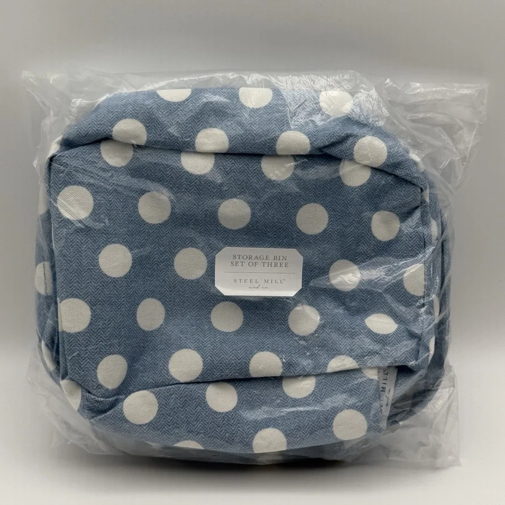 Steel Mill‎ & Co Storage Bin Set of 3 Blue Polka Dot